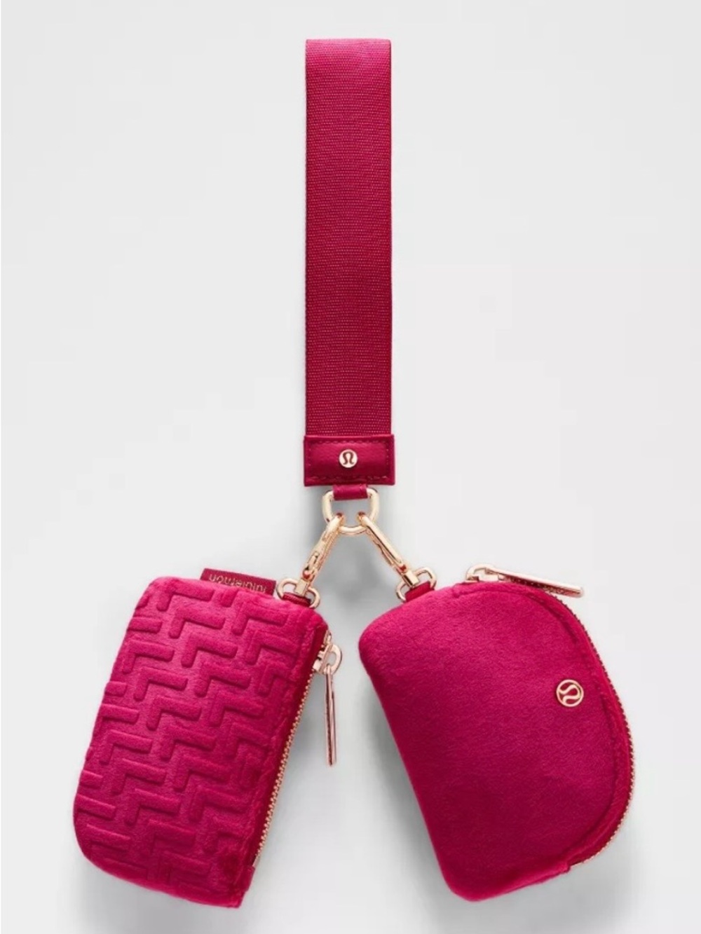 Lululemon NWT Dual Pouch Wristlet Keychain Strap L Monogram Velvet Pink